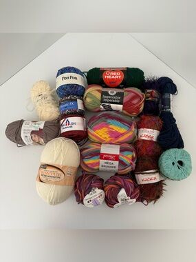 Mixed Yarn Lot Skeins Cake Novelty Specialty Craft Knitting Crochet Destash 17pc